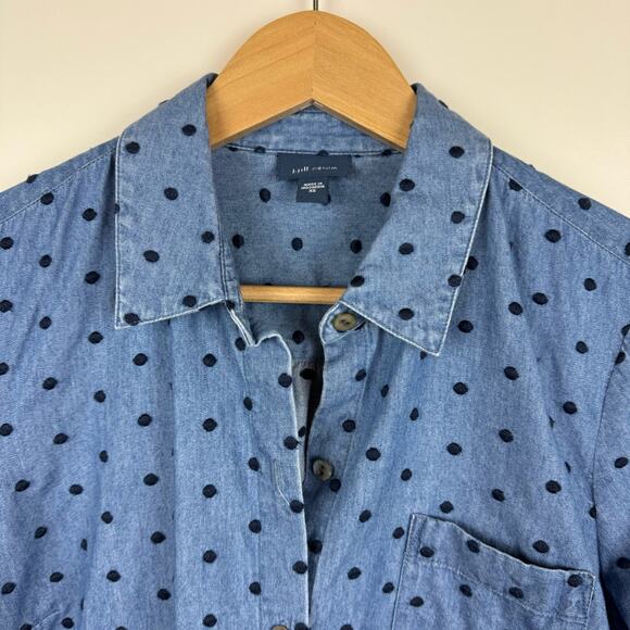 J Jill Denim Womens Button Up Shirt in Westerly Wash/Navy Blue Polka Dot Sz XS - Picture 5 of 16